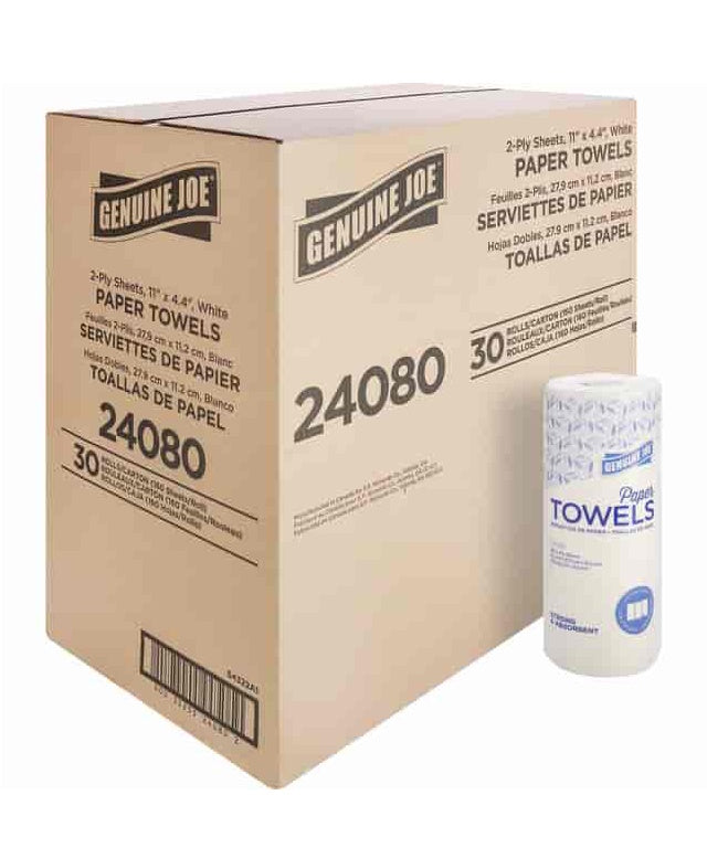 Genuine Joe Kitchen Towel Rolls, 2-ply, White