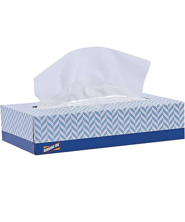 Genuine Joe Facial Tissue, 2-ply, White, 100 tissues / box